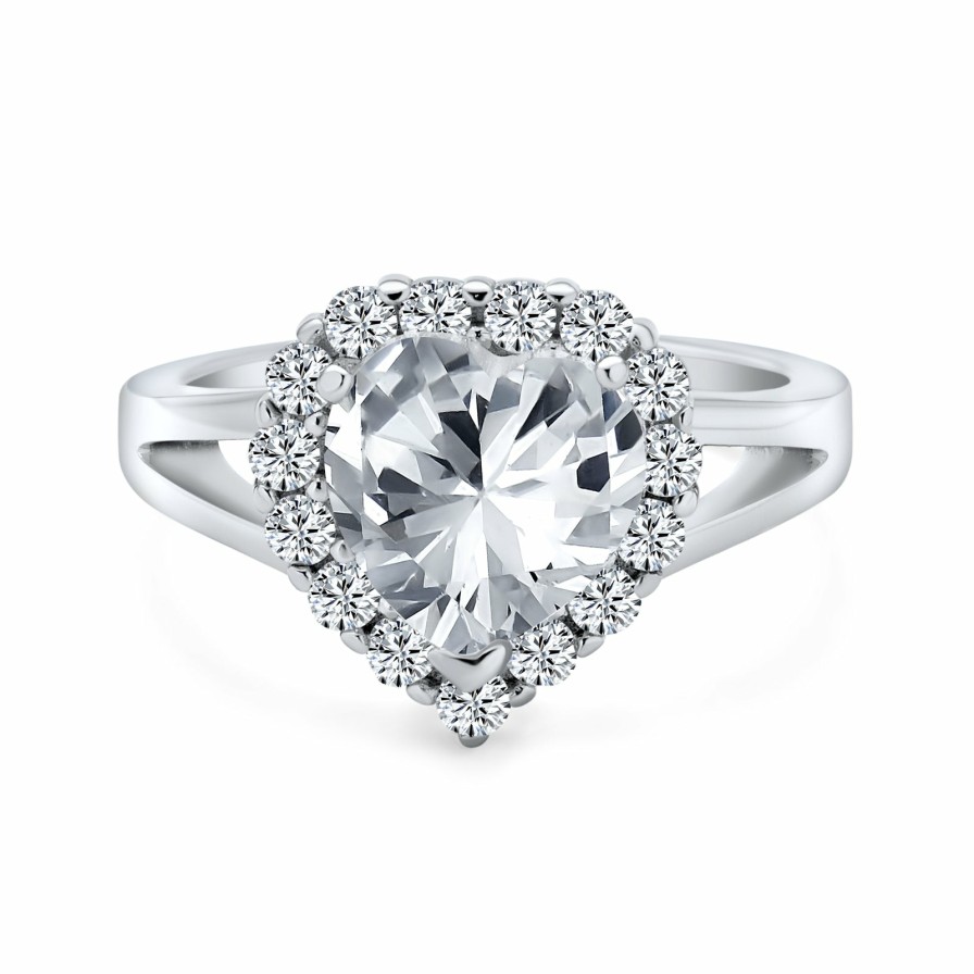 Shop Women Bling Jewelry Engravable Rings | 3Ct Aaa Cz Halo Heart Shaped Engagement Ring .925Sterling Silver Clear