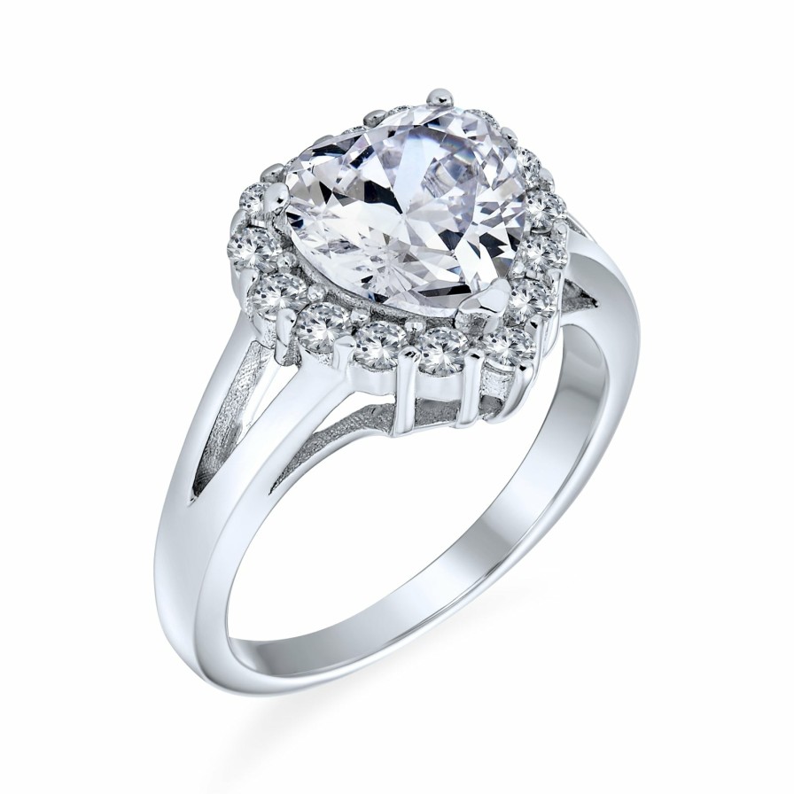 Shop Women Bling Jewelry Engravable Rings | 3Ct Aaa Cz Halo Heart Shaped Engagement Ring .925Sterling Silver Clear