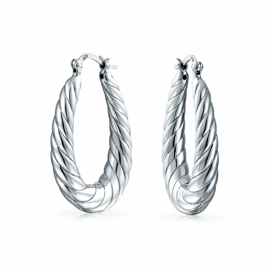 Shop Women Bling Jewelry Hoops Huggies Earrings | Twisted Wide Lightweight Oval Tube Hoop Earrings .925 Sterling Silver