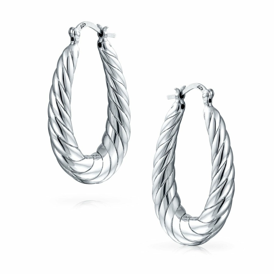 Shop Women Bling Jewelry Hoops Huggies Earrings | Twisted Wide Lightweight Oval Tube Hoop Earrings .925 Sterling Silver