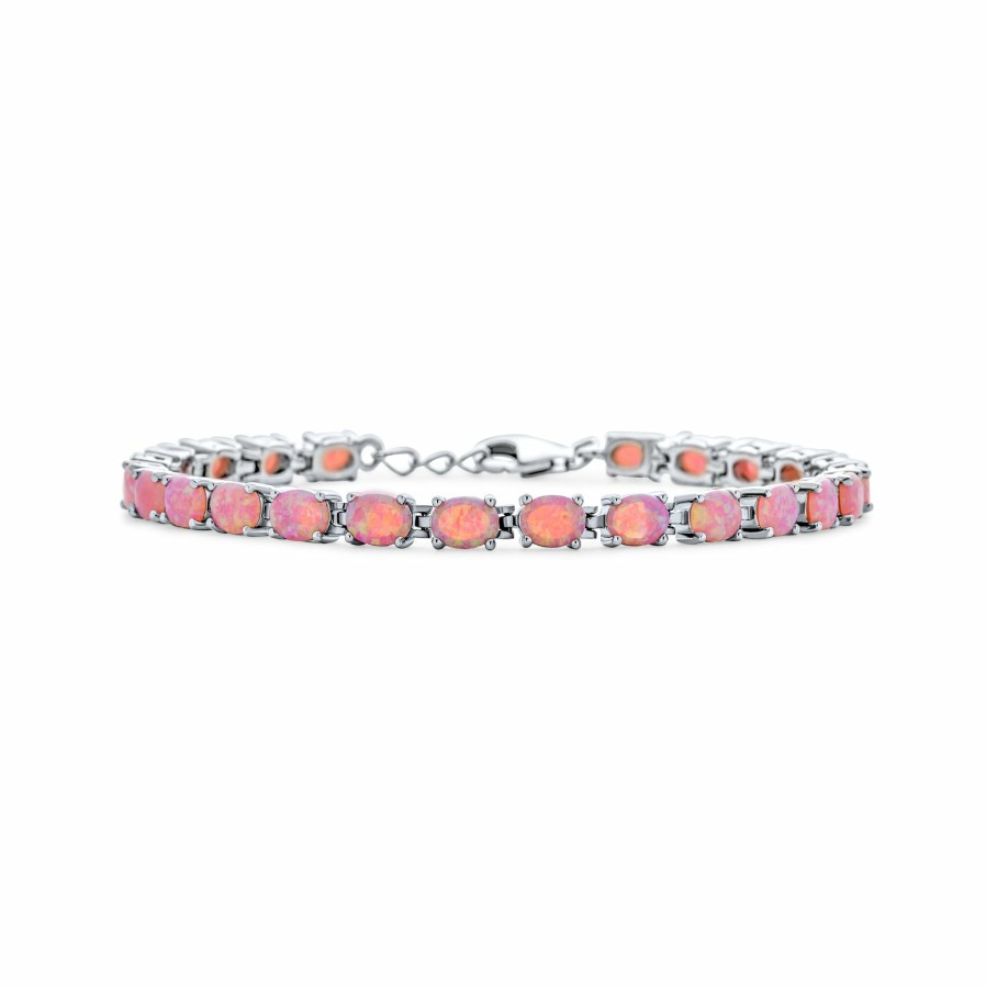 Shop Women Bling Jewelry Tennis Bracelets | Oval Gemstone Opal Tennis Bracelet: .925 Sterling Silver 7-7.5 Inch