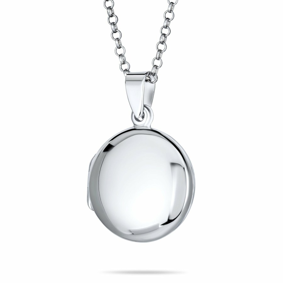 Shop Women Bling Jewelry Lockets | Medium Large Round Photo Locket Hold Pictures .925 Silver Necklace