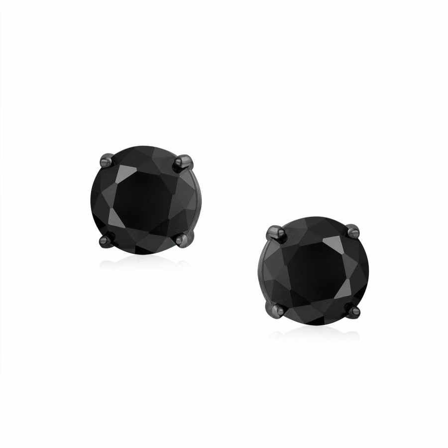 Shop Women Bling Jewelry Stud Earrings | Black Round Cz Stud Earrings Screw Back Black Plated Sterling Silver