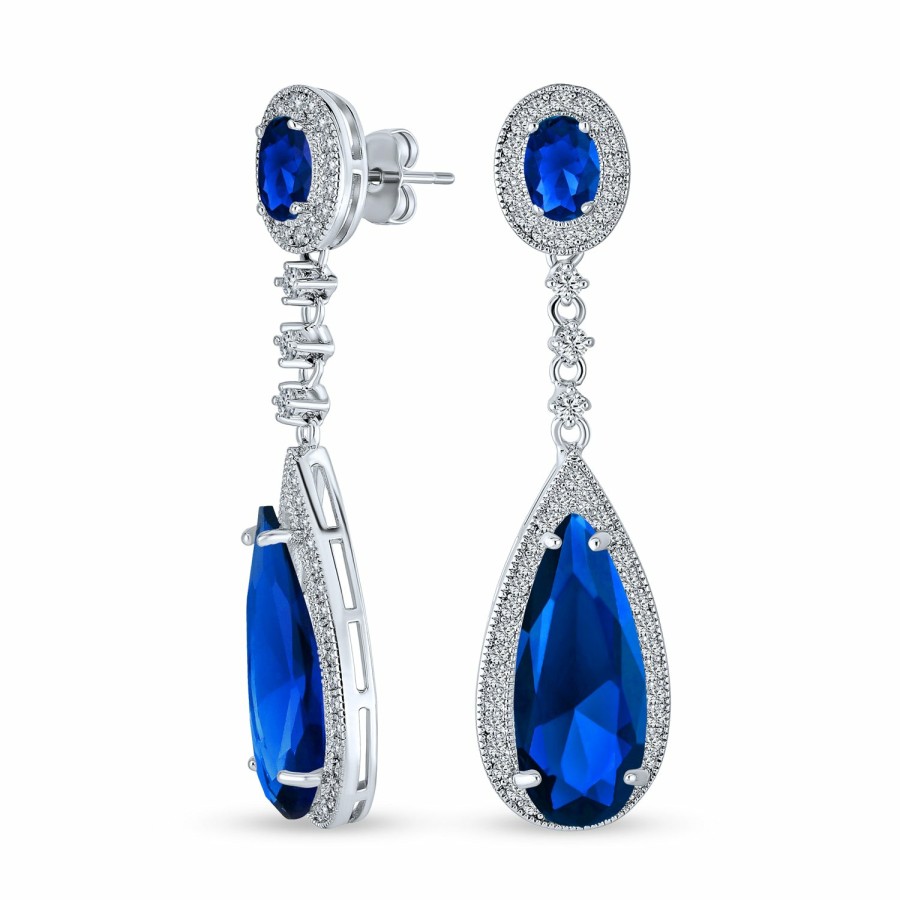 Shop Women Bling Jewelry Chandelier Earrings | Bridal Aaa Cz Long Teardrop Dangle Chandelier Earrings Jewel Colors