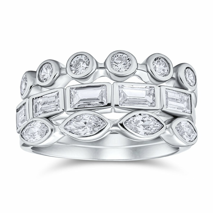 Shop Women Bling Jewelry Wedding Bands | Stackable Baguette Marquise Cz Wedding Band Ring Set Sterling Silver