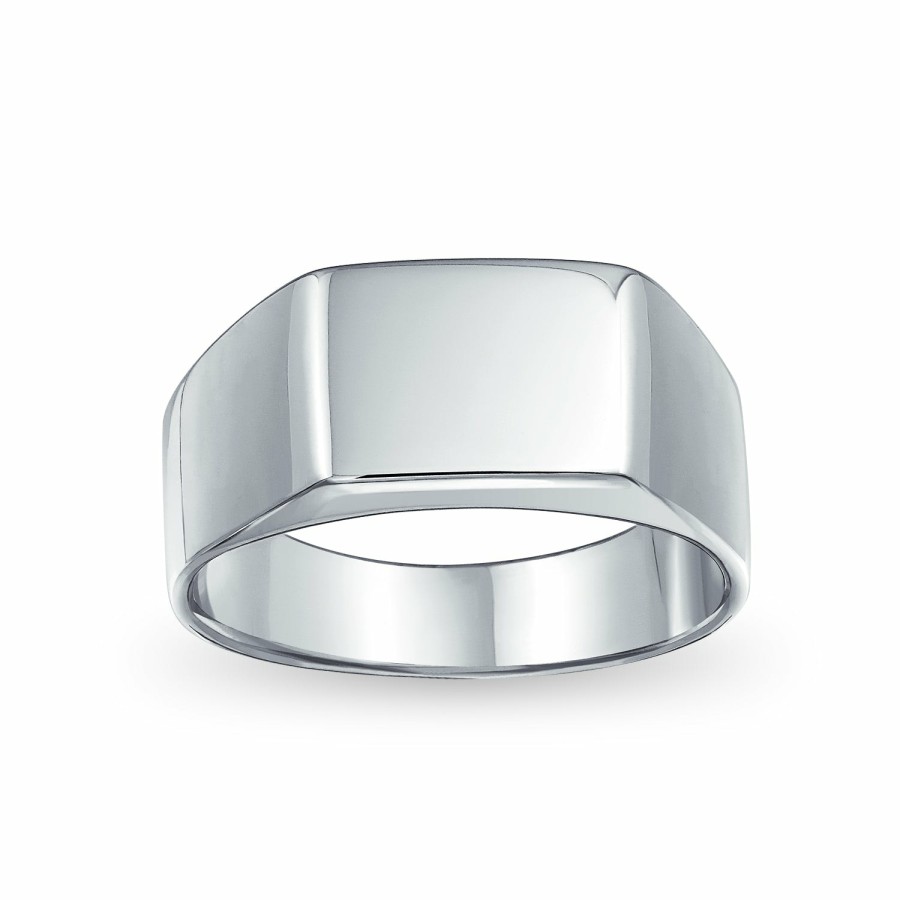 Shop Men Bling Jewelry Mens Rings | Simple Mens Wide Engravable Rectangle Signet Ring .925 Sterling Silver