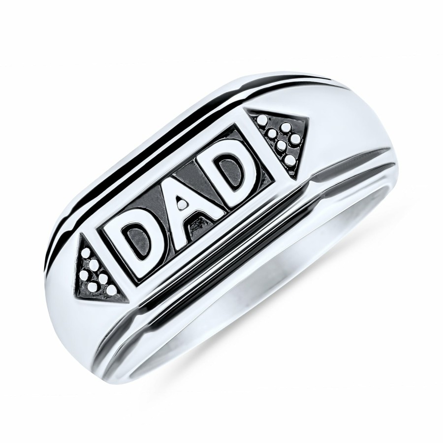 Shop Women Bling Jewelry Engravable Rings | Men'S Word Band Signet Dad Ring For Father Day Tri Tone Stainless Steel