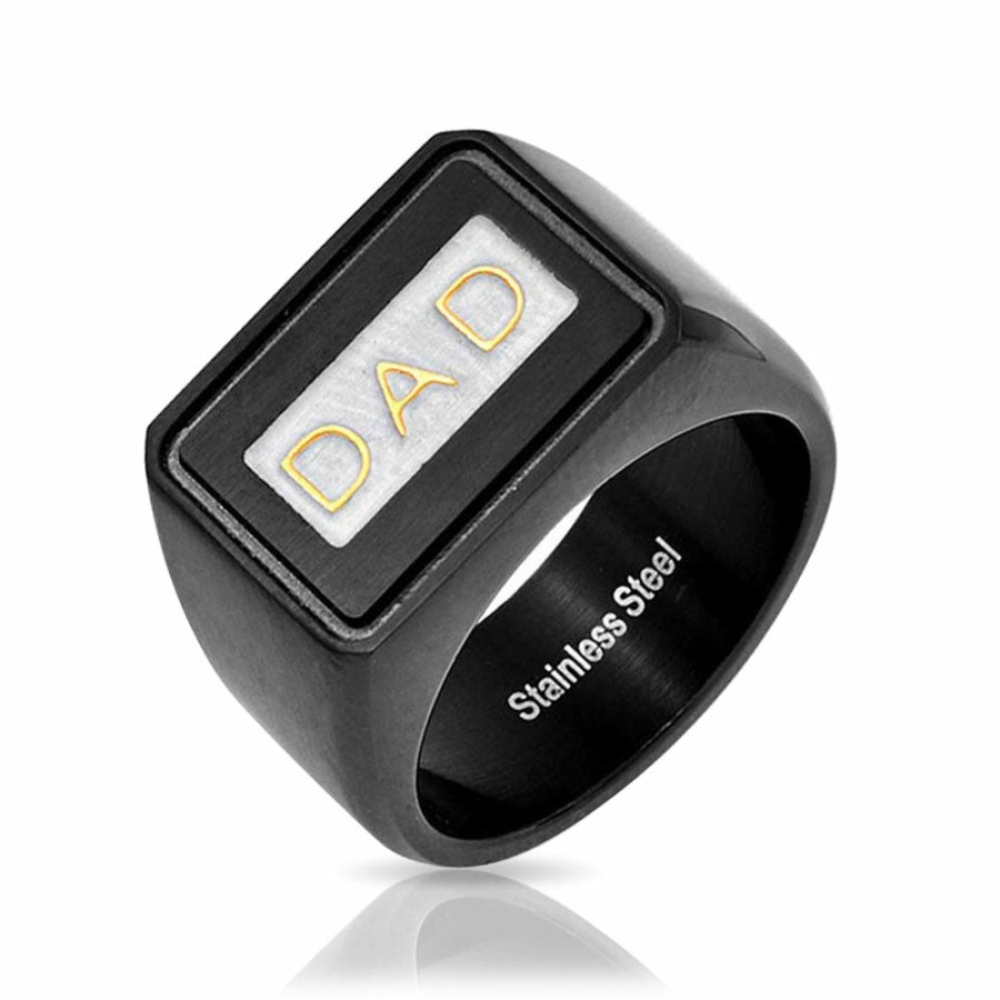 Shop Women Bling Jewelry Engravable Rings | Men'S Word Band Signet Dad Ring For Father Day Tri Tone Stainless Steel