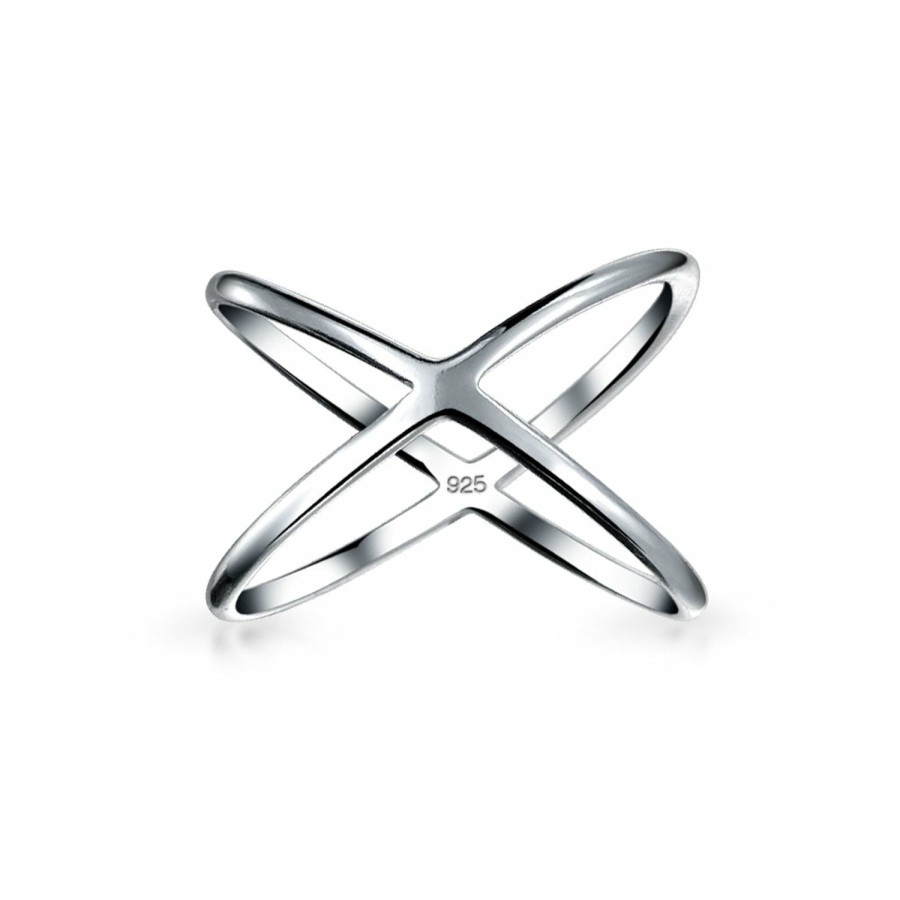 Shop Women Bling Jewelry Delicate Midi Rings | Simple Geometric Atomic X Cris Cross Ring For Teen .925 Sterling Silver