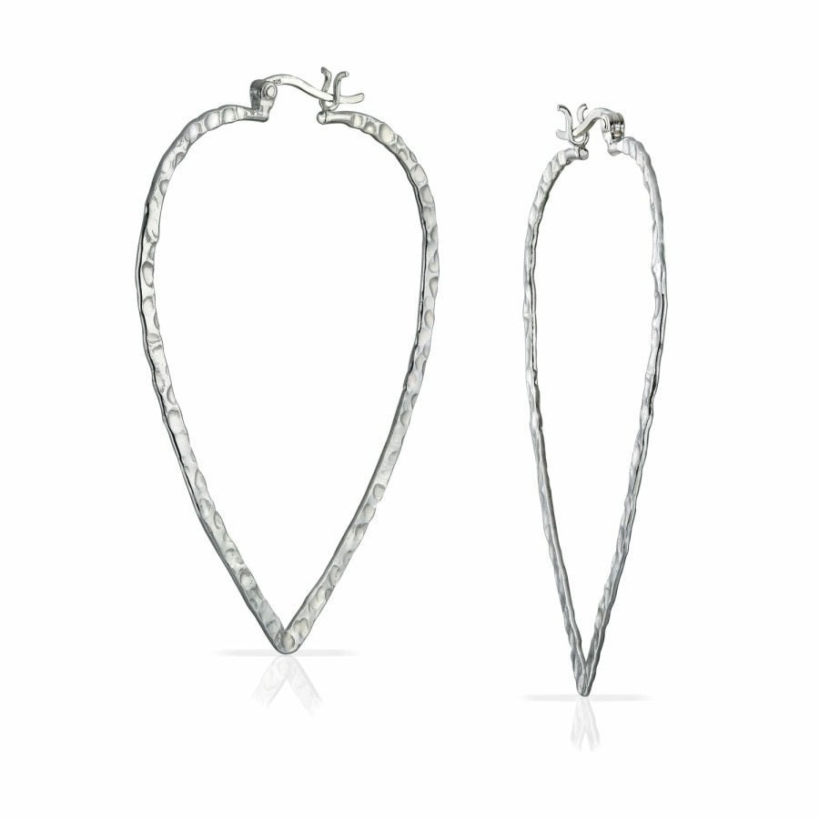 Shop Women Bling Jewelry Hoops Huggies Earrings | Hammered Triangle Leaf Flat Lightweight Hoop Earrings Sterling Silver