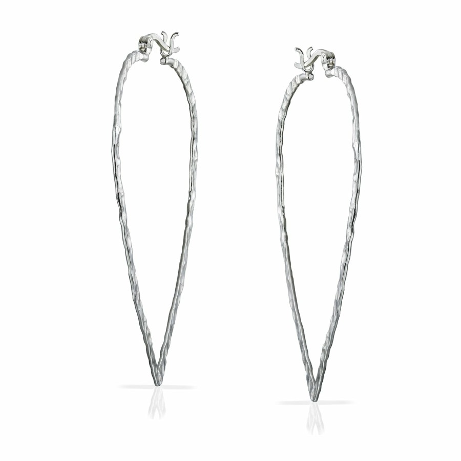 Shop Women Bling Jewelry Hoops Huggies Earrings | Hammered Triangle Leaf Flat Lightweight Hoop Earrings Sterling Silver