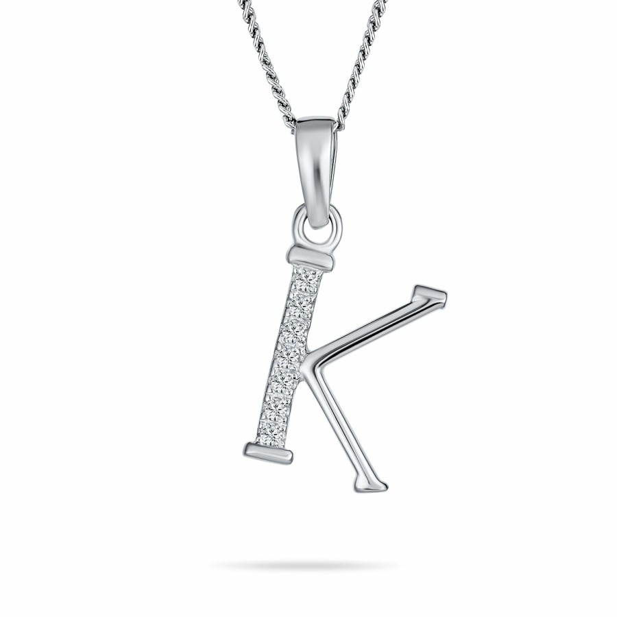 Shop Women Bling Jewelry Abc Initial | Abc Letter Capital Initial Pendant Necklace Pave Cz Sterling Silver