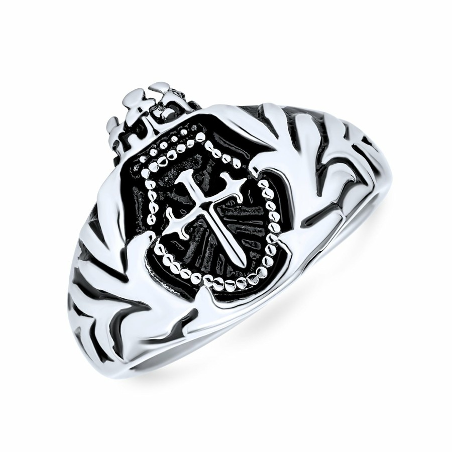 Shop Men Bling Jewelry Mens Engravable Rings | Large Mens Religious Ancient Fleur De Lis Cross Signet Ring Band Stainless Steel