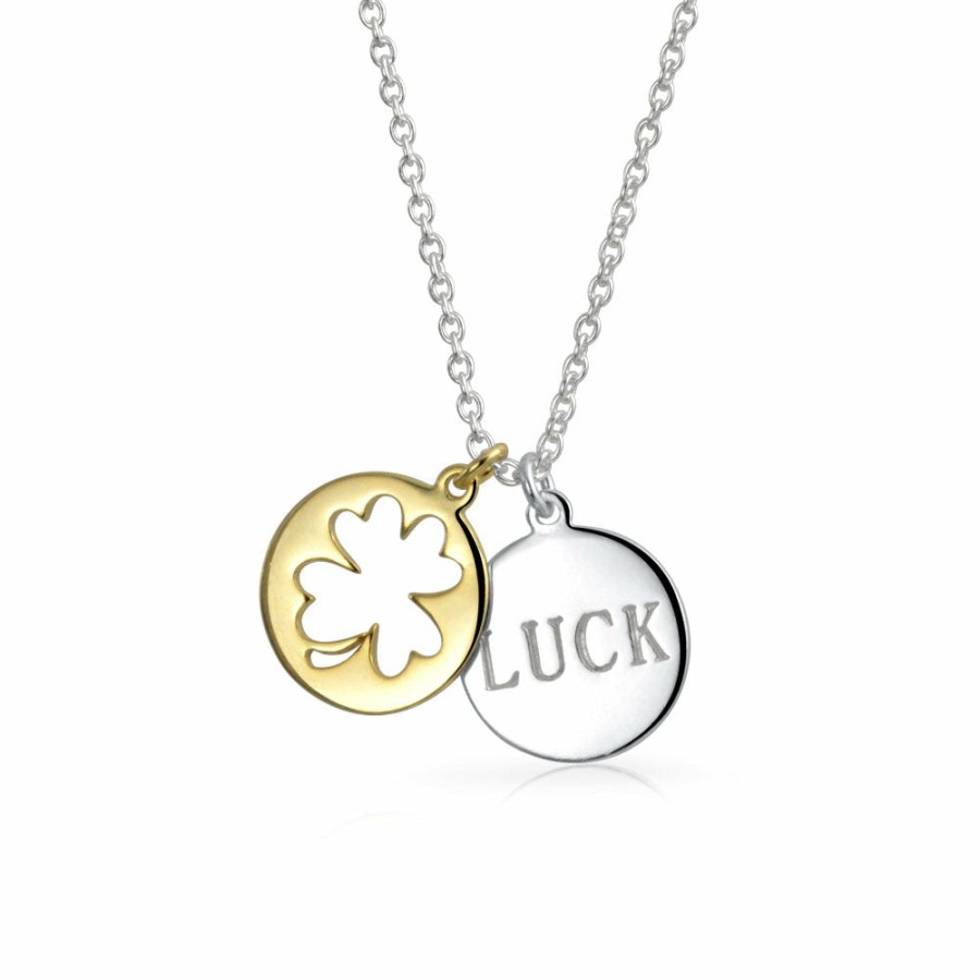 Shop Women Bling Jewelry Pendant Necklaces | Clover Leaf Shamrock Pendant Necklace Gold Plated Sterling Silver