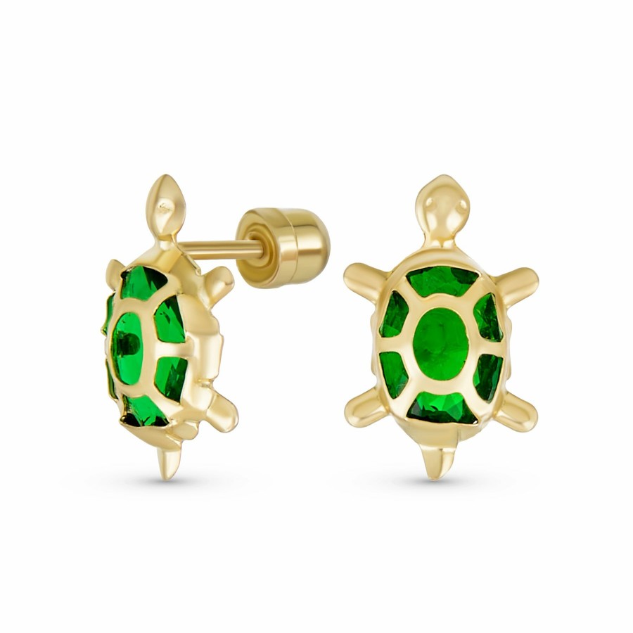 Shop Women Bling Jewelry Stud Earrings | Sea Turtle Stud Earrings Cubic Zirconia 14K Real Gold Screwback