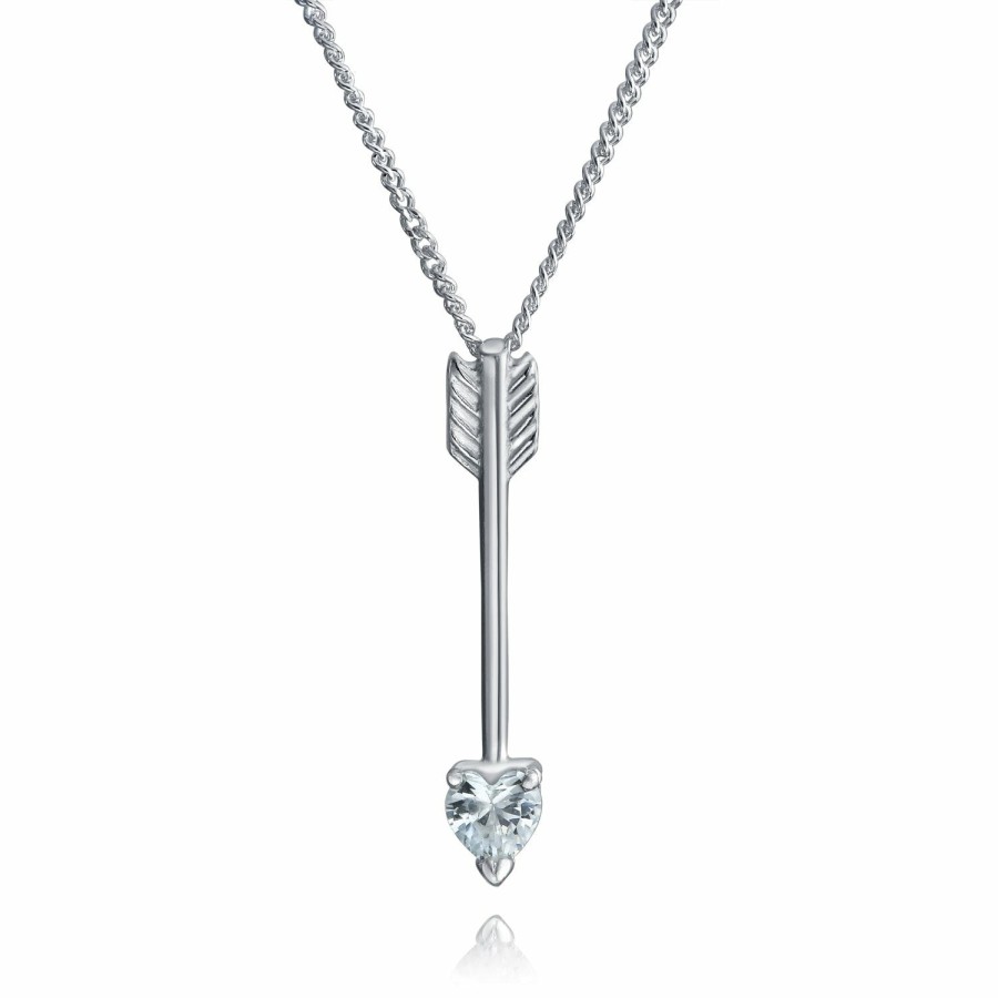 Shop Women Bling Jewelry Pendant Necklaces | Arrow Pendant Necklace Heart Cubic Zirconia Sterling Silver Necklace