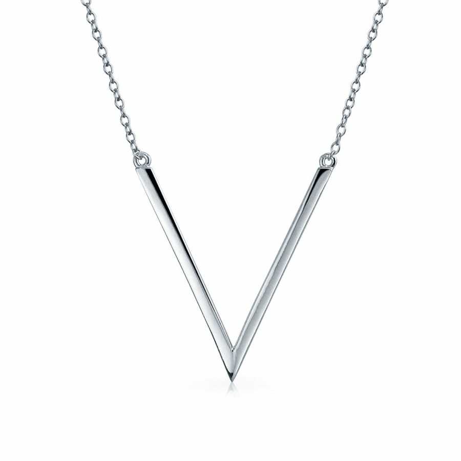 Shop Women Bling Jewelry Pendant Necklaces | Chevron Tube Pendant Necklace Plated .925 Sterling