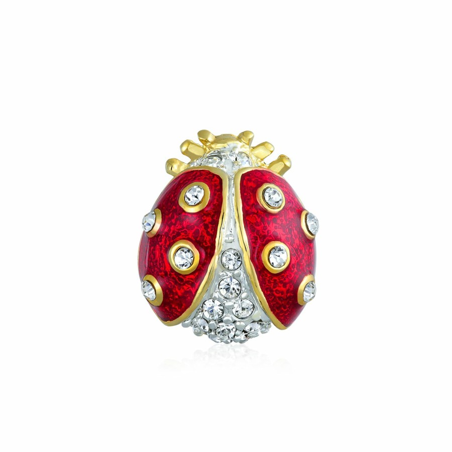 Shop Women Bling Jewelry Pins & Brooches | Lucky Ladybug Red Gold Plated Enamel Crystal Insect Lapel Push Pin