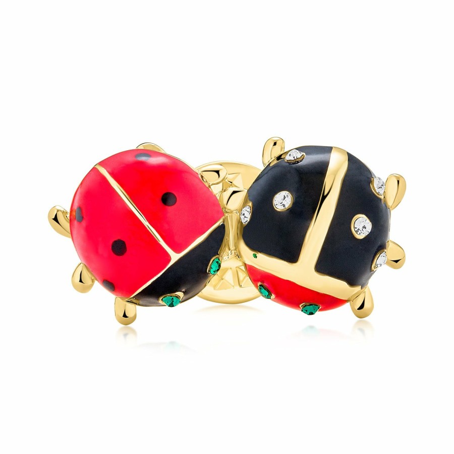 Shop Women Bling Jewelry Pins & Brooches | Lucky Ladybug Red Gold Plated Enamel Crystal Insect Lapel Push Pin