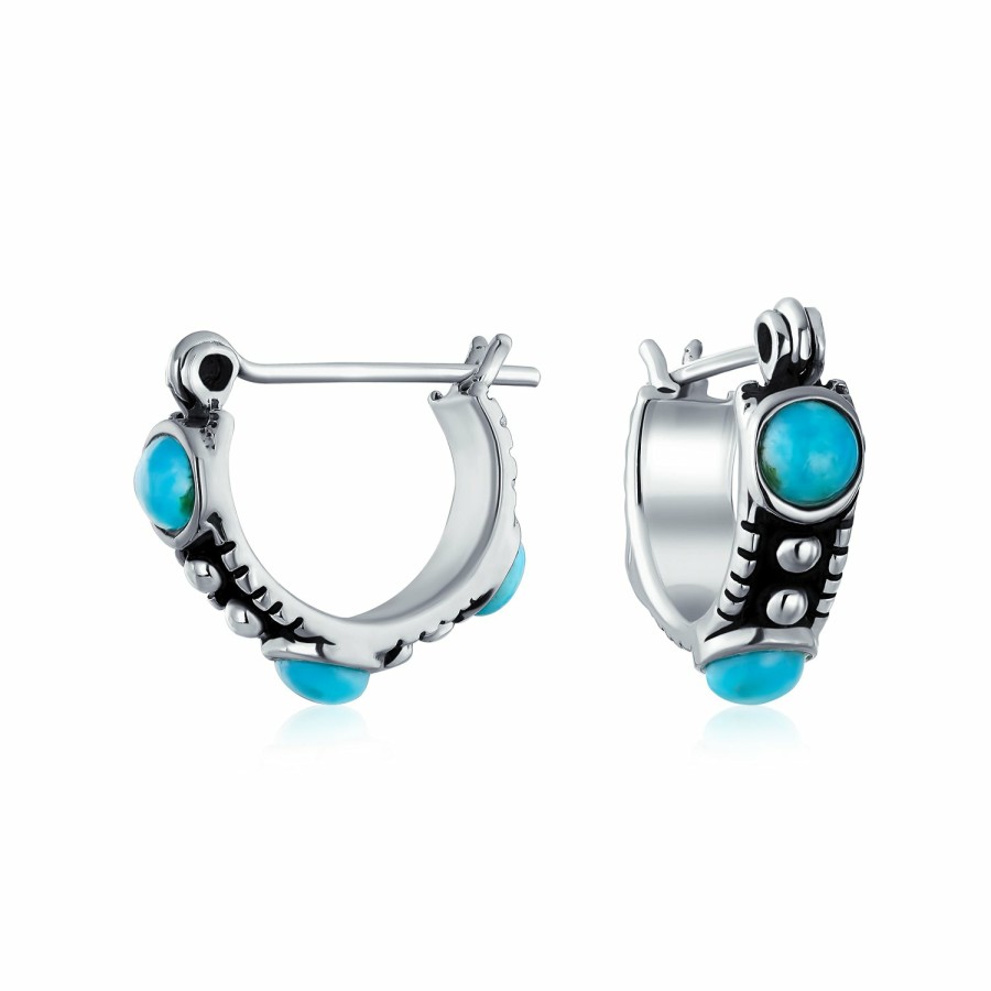 Shop Women Bling Jewelry Hoops Huggies Earrings | Turquoise Carnelian Onyx Bead Huggie Hoop Western Earrings .925 Silver