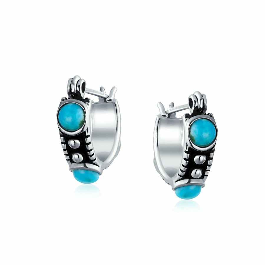 Shop Women Bling Jewelry Hoops Huggies Earrings | Turquoise Carnelian Onyx Bead Huggie Hoop Western Earrings .925 Silver