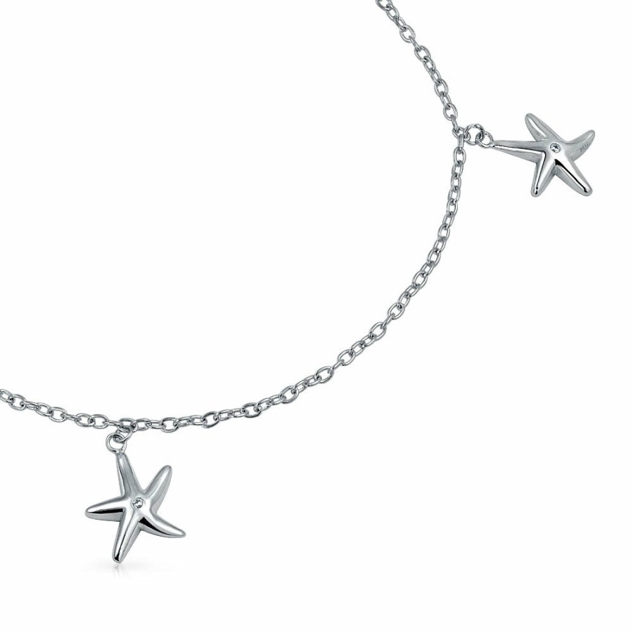 Shop Women Bling Jewelry Charm Bracelets | 3 Trio Multi Starfish Charm Anklet Link Ankle Bracelet Sterling Silver