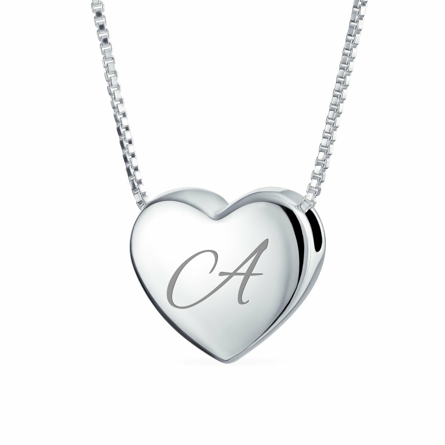 Shop Women Bling Jewelry Pendant Necklaces | Script Initial A-Z Monogram Heart Necklace Pendant .925 Sterling Silver