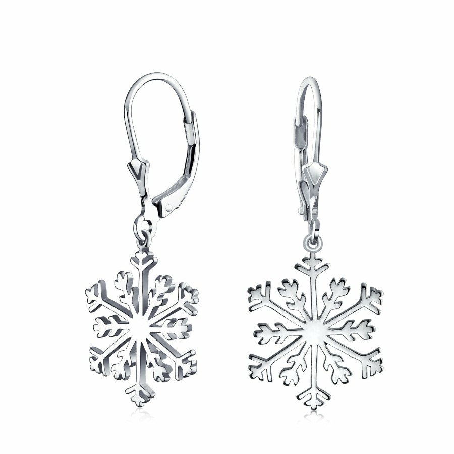 Shop Women Bling Jewelry Ankle Bracelets | Classic Christmas Snowflake Dangle Pendant Earrings Sterling Leverback