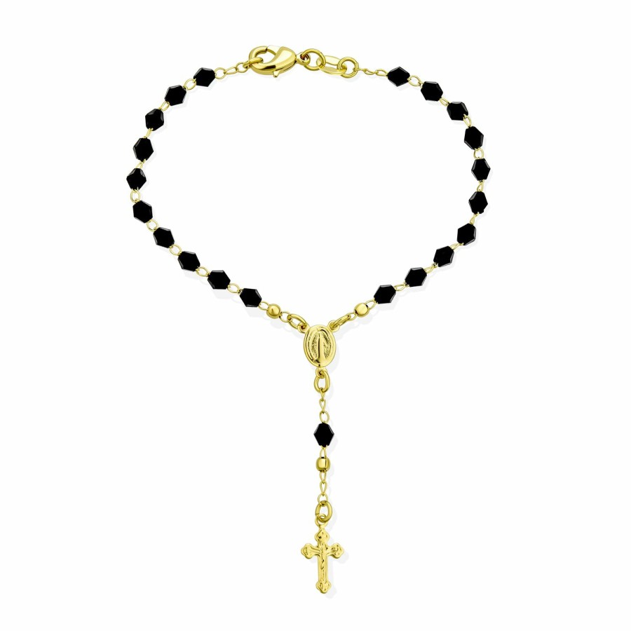 Shop Women Bling Jewelry Delicate Bracelets | Crystal Virgin Mother Mary Rosary Prayer Bracelet Gold Plated