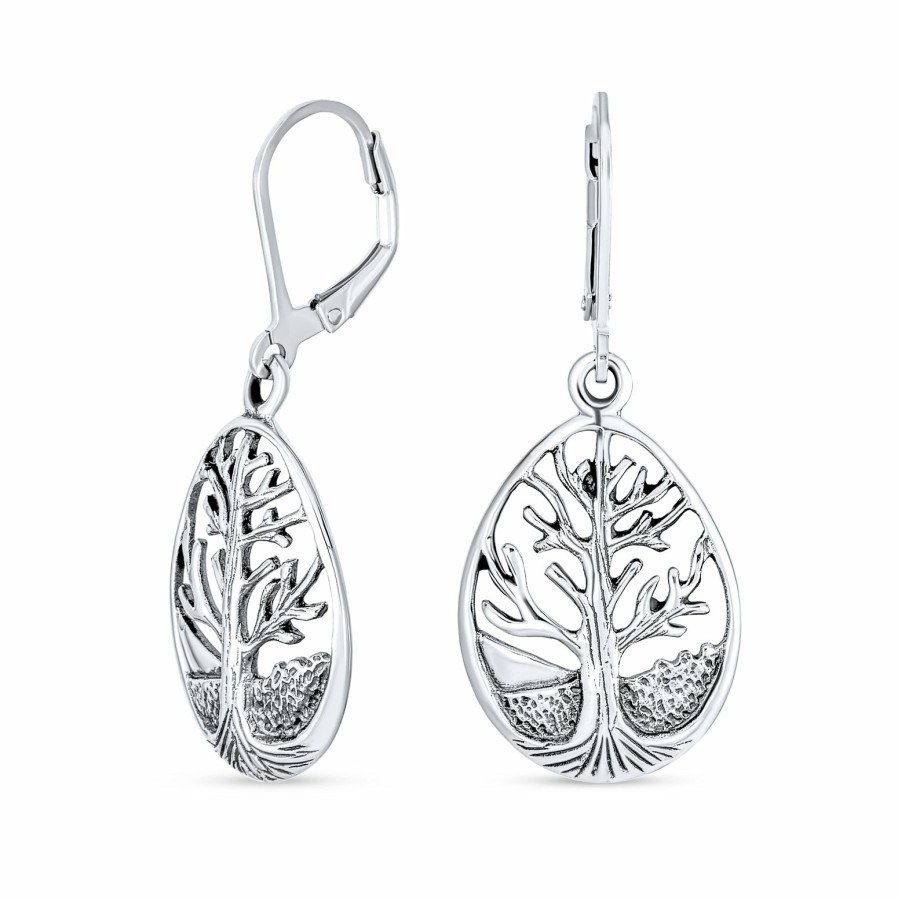 Shop Women Bling Jewelry Stud Earrings | Family Oval Circle Wishing Tree Of Life Drop Stud Earrings .925