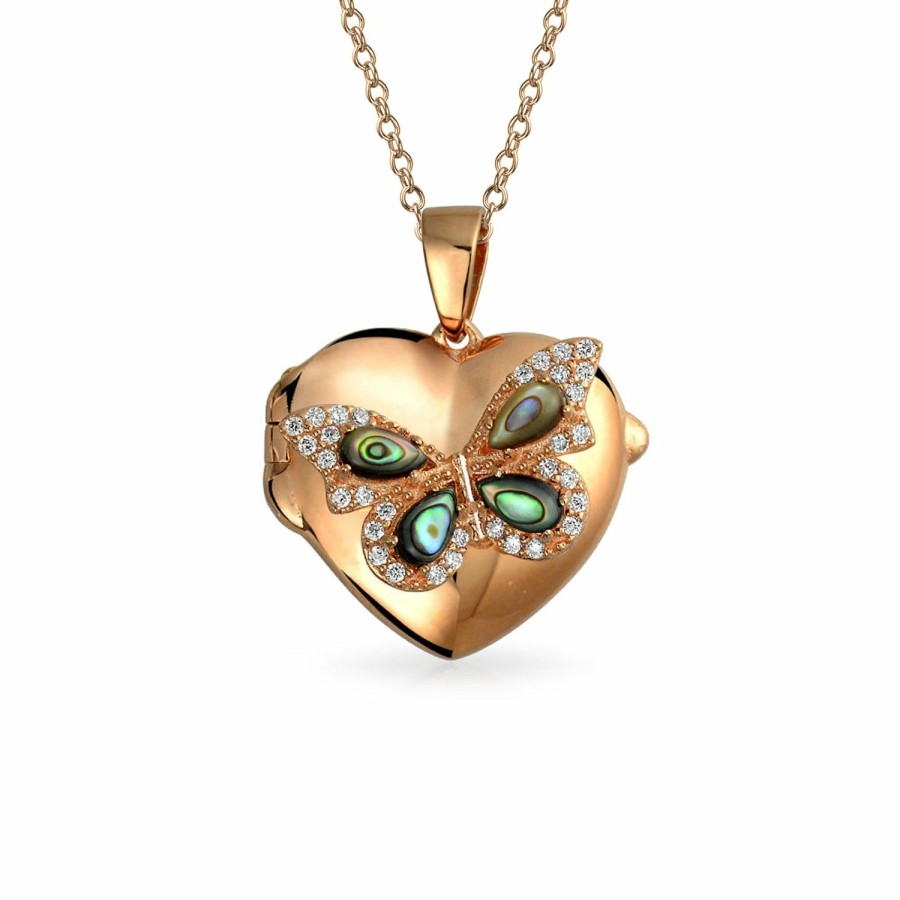 Shop Women Bling Jewelry Pendant Necklaces | Marcasite Garnet Vintage Butterfly Heart Locket .925 Silver