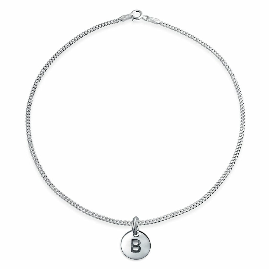 Shop Women Bling Jewelry | Letter Block Alphabet Initial Circle Disc Anklet .925 Sterling Silver