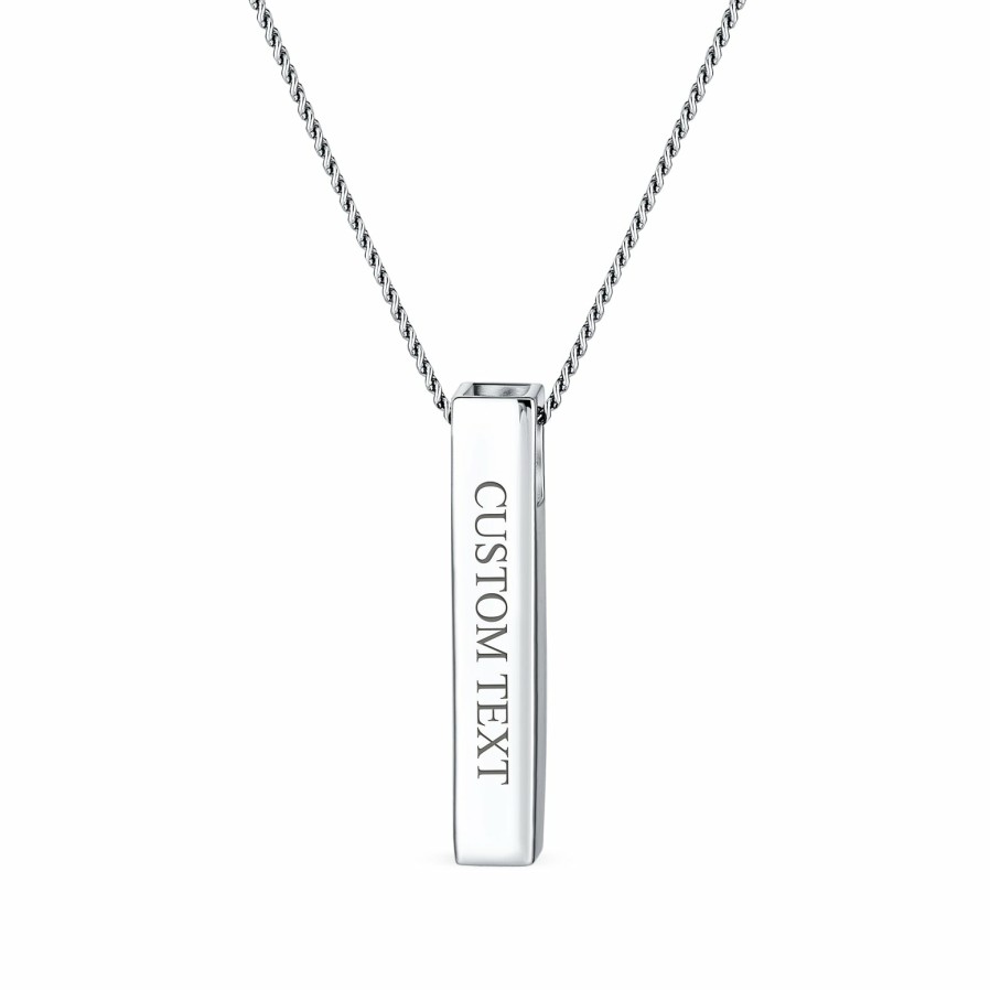 Shop Women Bling Jewelry Delicate Pendant Necklaces | Personalize Solid Vertical Bar Pendant Necklace .925Sterling Silver