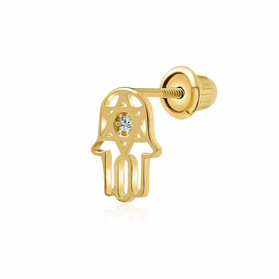 Shop Women Bling Jewelry Ear Piercing | 14K Gold Hamsa Chai Life Star Of David Jewish Ear Lobe Stud Earring