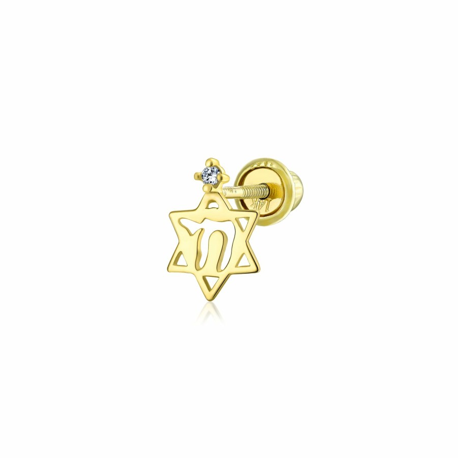 Shop Women Bling Jewelry Ear Piercing | 14K Gold Hamsa Chai Life Star Of David Jewish Ear Lobe Stud Earring