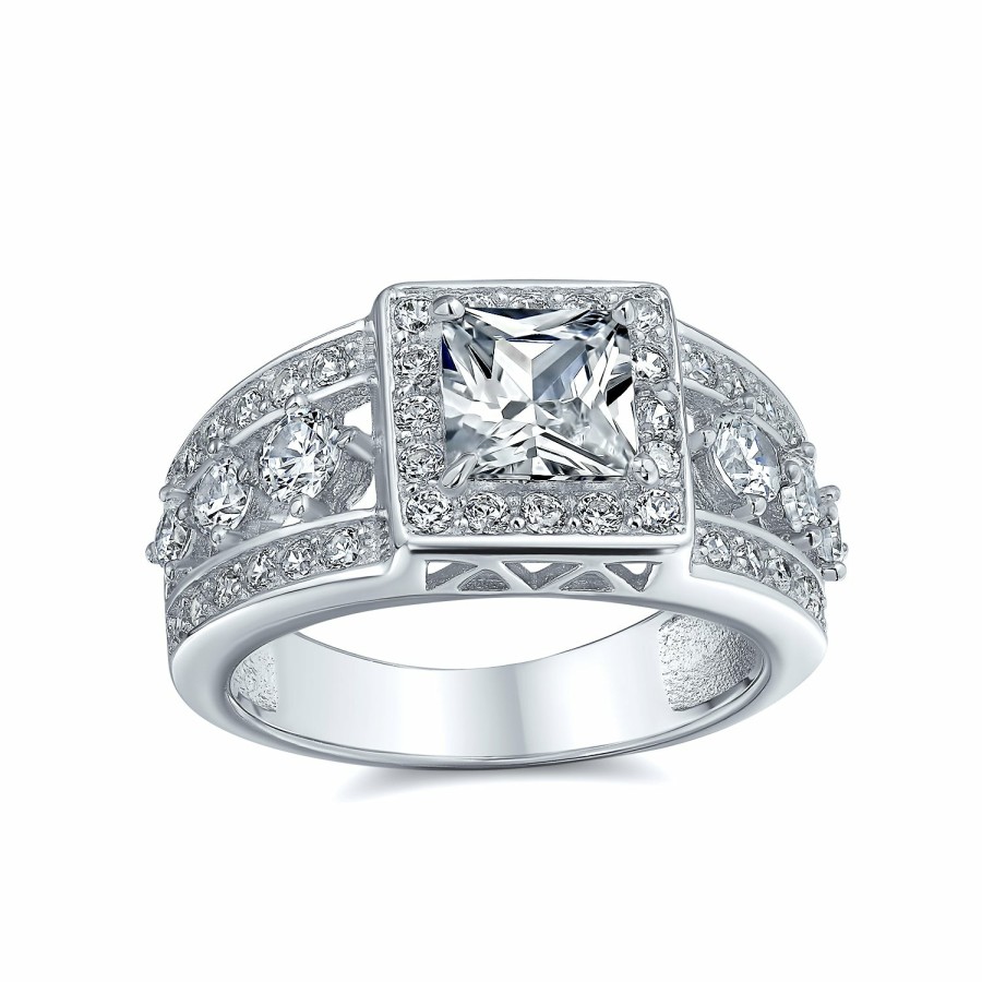 Shop Women Bling Jewelry Engagement Rings | Art Deco 2-4 Ct Cushion Cut Cz Solitaire Engagement Ring .925