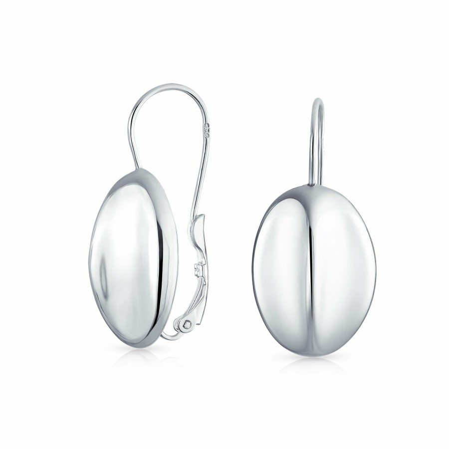 Shop Women Bling Jewelry Dangle Drop Earrings | Minimalist Oval Shiny Drop Lever Back Earrings .925 Sterling Silver