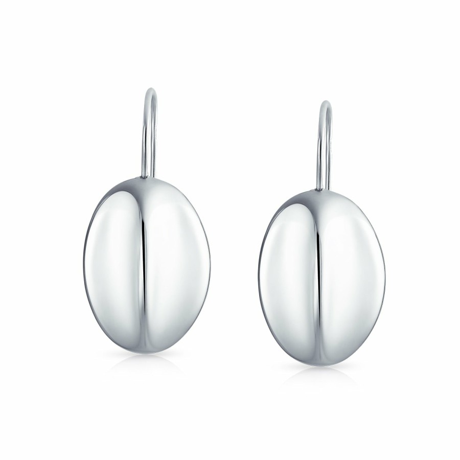 Shop Women Bling Jewelry Dangle Drop Earrings | Minimalist Oval Shiny Drop Lever Back Earrings .925 Sterling Silver