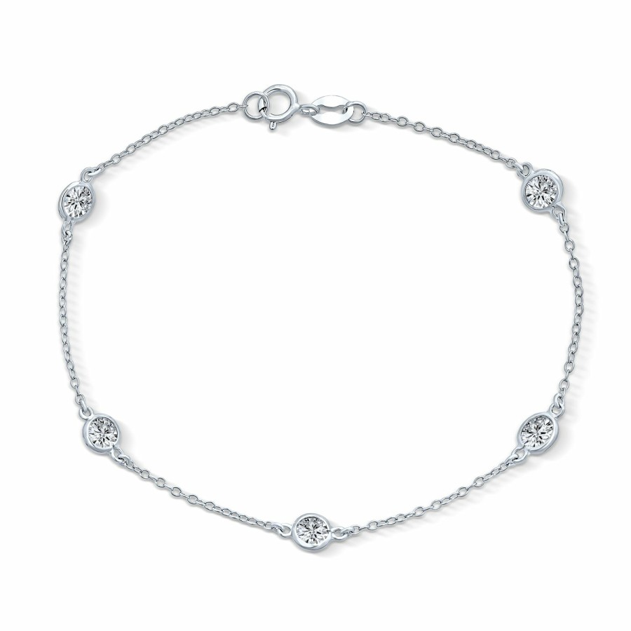 Shop Women Bling Jewelry Delicate Bracelets | Cubic Zirconia By The Inch Bezel Set Chain Bracelet Sterling Silver