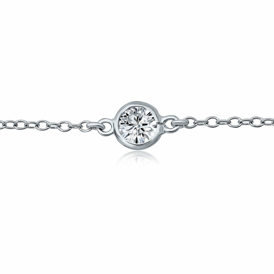 Shop Women Bling Jewelry Delicate Bracelets | Cubic Zirconia By The Inch Bezel Set Chain Bracelet Sterling Silver