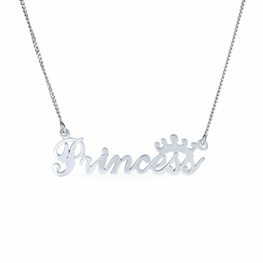 Shop Women Bling Jewelry | Crown & Princess Word Necklace Pendant Daughter .925Sterling Silver