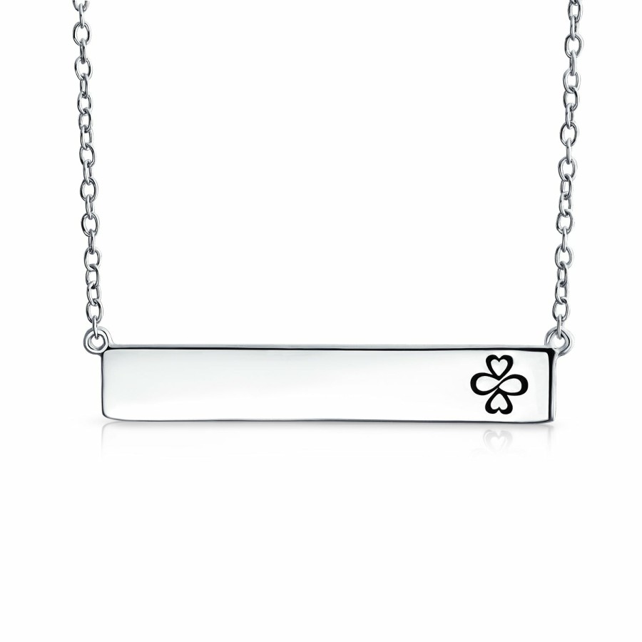 Shop Women Bling Jewelry Engravable Necklaces | Ayllu Love Luck Unity Sideways Name Bar Necklace .925 Sterling