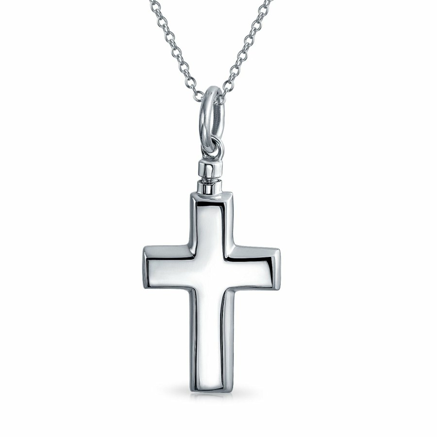 Shop Men Bling Jewelry Mens Pendants & Dog Tags | Cremation Locket Urn Necklace Pendant Cross .925 Sterling Silver