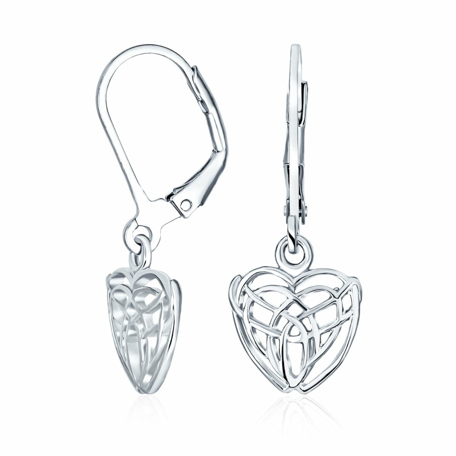 Shop Women Bling Jewelry Dangle Drop Earrings | Small Heart Love Celtic Friendship Knot Drop Earrings Sterling Silver