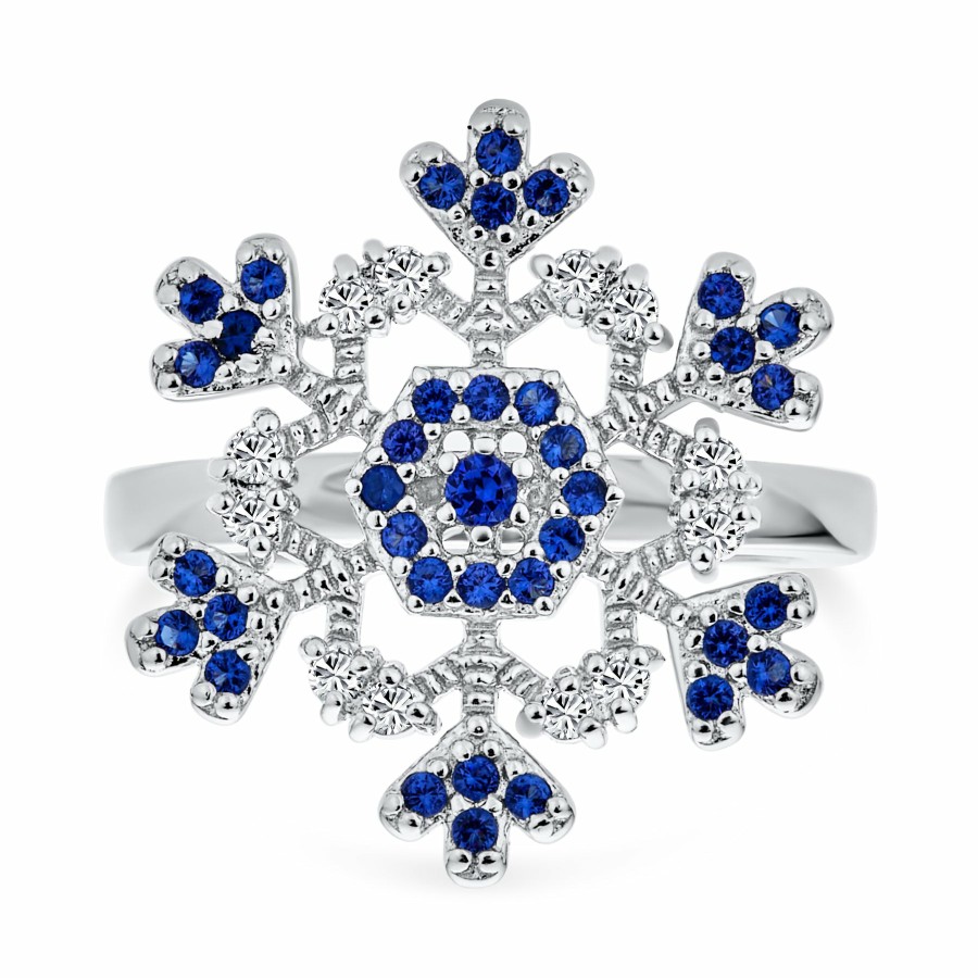 Shop Women Bling Jewelry Engagement Rings | Winter Cz Holiday Snowflake Cocktail Ring .925 Sterling Silver