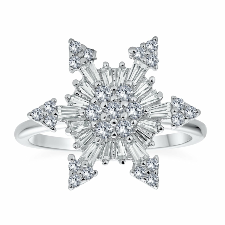 Shop Women Bling Jewelry Engagement Rings | Winter Cz Holiday Snowflake Cocktail Ring .925 Sterling Silver