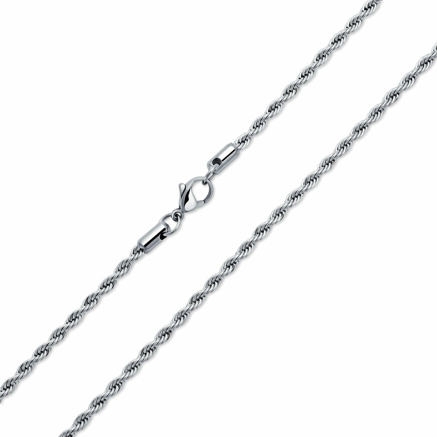 Shop Men Bling Jewelry Mens Necklace Chains | Unisex Twist Cable Rope Chain Necklace Silver Stainless Steel 18 20 24"