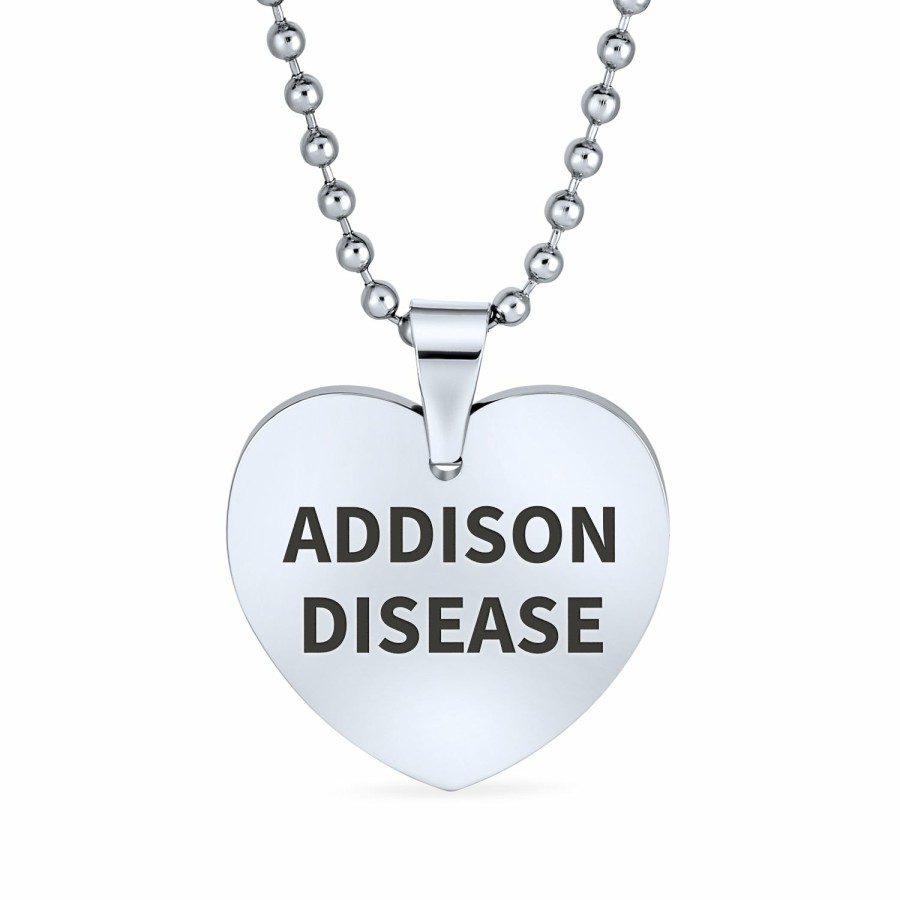 Shop Women Bling Jewelry Engravable Necklaces | Medical Alert Id Heart Shape Dog Tag Pendant Engravable Necklace