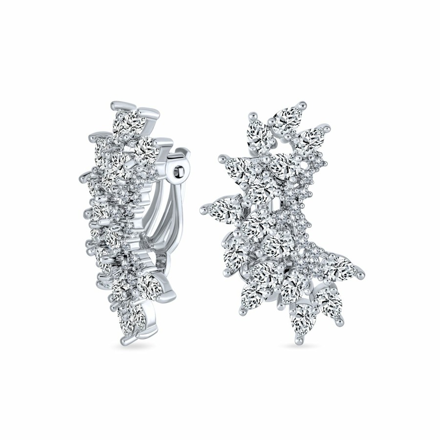 Shop Women Bling Jewelry Clip On Earrings | Bridal Teardrop Leaf Clusters Aaa Cz Clip-On Earrings Silver Plated