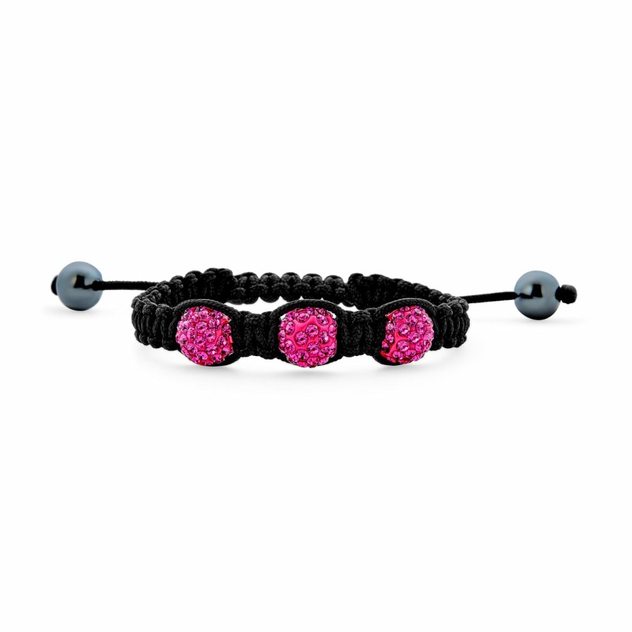 Shop Women Bling Jewelry | Fuchsia Pave Crystal Ball Shamballa Inspired Bracelet Cord